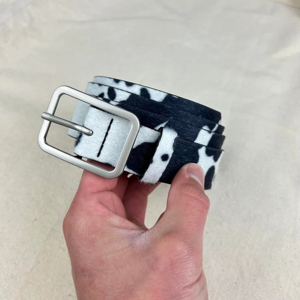 Vintage style cow fur belt american western boho black and white